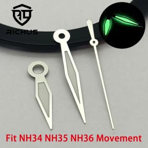 RICHUS NH35 Hands Silver Coffee brown Watch Hands Green Luminous Fit NH34 NH35 NH36 Movement Accessories