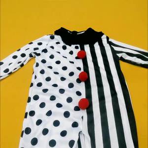 Party Clown Role-Playing Costume Black and White Spotted Striped Jumpsuit Childrens Adult Halloween Makeup Ball Props