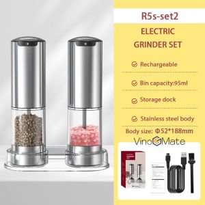Kitchen Electric Pepper Grinder USB Powered Salt or Pepper Automatic Grinder with LED Light | Electric Pepper Grinder|Pepper Grinder | R5s-set2