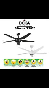 Deka F1N 5 Blades 56" Ceiling Fan Remote Control 4 Speeds Designer Decorative Kipas