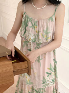 Spring and Summer Niche Designer Korean Womens Tree Fungus-like Lacework Slip Nightdress Womens Summer Nipple Coverage Cotton Silk Skirt Mori Style