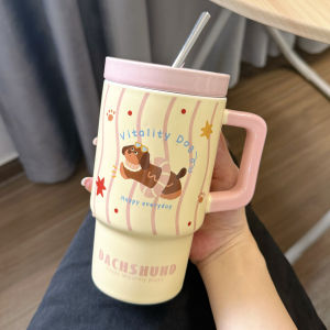 Cốc Thủy Tinh Bằng Gốm Sứ Hình Chú Chó Salami Dễ Thương Có Ống Hút Cốc Đựng Nước Dung Tích Lớn Quà Tặng Sinh Nhật Cho Nam Và Nữ