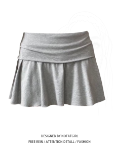 plus Size Grey Fake Two-Piece Pleated High Waist A-Line Mini Skirt for Women Summer New Style Slimming High Waist Design