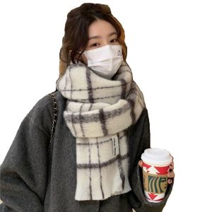 Khăn Choàng Len Dày Thời Trang Mùa Đông Cho Nữ Khăn Quàng Cổ Kẻ Caro Khăn Choàng Đa Năng Phong Cách Hàn Quốc Ấm Áp