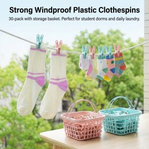 Plastic Clothespins 30 Pcs Strong Grip Anti Wind Durable Clips Multi Laundry Drying and Cable Organizer for Home Dorm Use