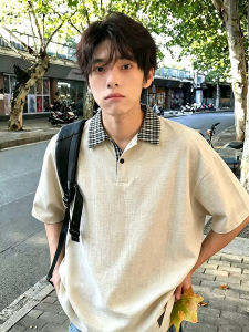 Vintage Linen-like Polo Shirt Men Summer