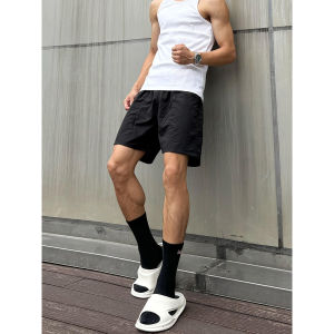 Quần Short Thể Thao Nam Màu Đen Nhanh Khô Mùa Hè Chạy Bộ Thể Dục Quần Lụa Băng Ống Đứng Quần Dài Nửa Đầu