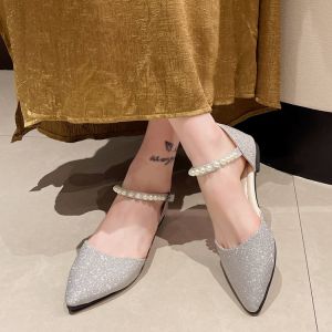 Womens Shoes 2024 New Arrival Spring K-style Flat Toe Box Sandals Women Pointed Pearl Buckle Every Night Gentle Shoes