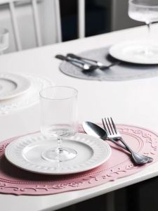 Elegant Lace Silicone Dining Mat Heat Resistant Plate Pad Pot Holder Anti-Scalding European Style Relief Vintage Restaurant Western Dining Mat