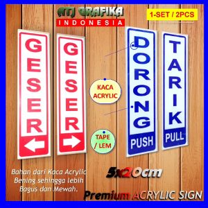 Premium akrilik geser kanan kiri papan acrylic petunjuk buka tutup pintu kantor rumah toko dll