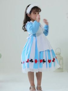 Kid Girl Alice Maid Lolita Dress Pirncess Wonderland Alice Costume Baby Cosplay Servant Family Party Purim Fantasia Fancy Dress