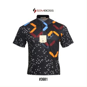 Kaos Kerah Pria Semboss Lengan Pendek Bahan Katun Adem Berkantong 3682