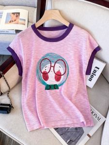 Loose Fit Bamboo Rayon Short Sleeve T-Shirt Womens Summer plus Size Slimming Print Trendy Top Korean Style Casual Wear