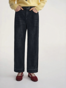 DUSHU | Monkey Wash Process Velvet Fleece Nine-part Straight Jeans