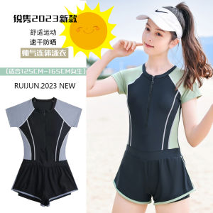 New Childrens Swimsuit Girls One-Piece Short Sleeve Quick-Dry Teenage Swimwear Youthful Design Durable Material for Swimming