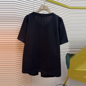 plus Size round Neck T-Shirt Short Sleeves Side Pleated Sequin Fashion French Design Sweet Anti Aging Matched Cute Top