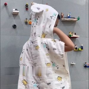 Einmilk Hooded Bath Robes 100% Cotton Super Soft Micron Fiber Animal Hooded Bath Towel Breathable High Absorbency BR21