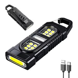 Aitemay 2 Pcs Portable USB C Rechargeable COB LED Keychain Flashlight - Waterproof Pocket Work Light Keyring for Fishing Camping Walking Multi-Use