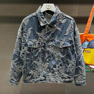 New 2025 Trendy Brand Mens Denim Jacket Spring Style Embroidered Casual Fashionable Cotton Polyester Blend Windproof Zipper Closure