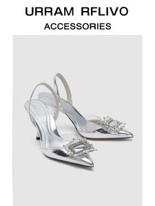 รองเท้าแตะส้นสูงพื้นหนาสำหรับผู้หญิง ทรงหัวแหลมประดับคริสตัล ทรงโปร่งใส รองเท้าแตะส้นสูงแบบสวมสบาย สไตล์ฤดูร้อน