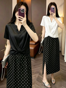TIANQIANHUI | Elegant Good-looking Summer Thin Acetic Satin V-Neck Cross Hem T-shirt