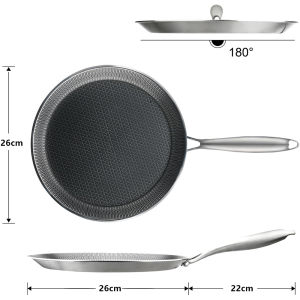 LMETJMA Nonstick Crepe Pan Stainless Steel Crepe Pan Honeycomb Coating Flat Skillet Tawa Dosa Tortilla Pan Omelet Pan