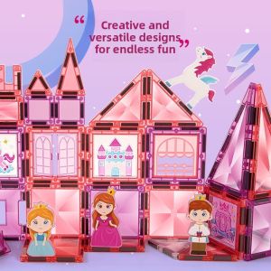Princess Castle Magnetic Building Blocks Toy Colorful Window DIY Construction Gift for Girls Non-Bakable Magnetic Puzzle Pieces