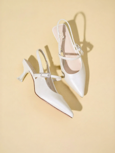 Josiny | Comfortable White French Heel Sandals