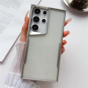 KISSCASE Frosted Electroplated Clear Case For Samsung Galaxy S24 Ultra S23 Plus S23 FE Luxury Matte Blade Pattern Armor Shcokproof Cover