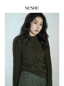 Vintage Patterned Rib Knit High Collar Loose Sweater Autumn