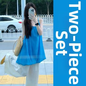ZHENMANZI | Summer Vacation Style Sleeveless Blue Womens Camisole Dress