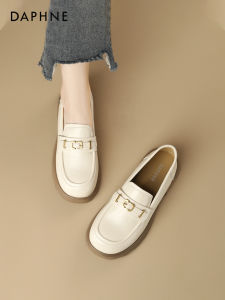 Daphne | White British Style Slip-On Metal Buckle Loafer Shoe