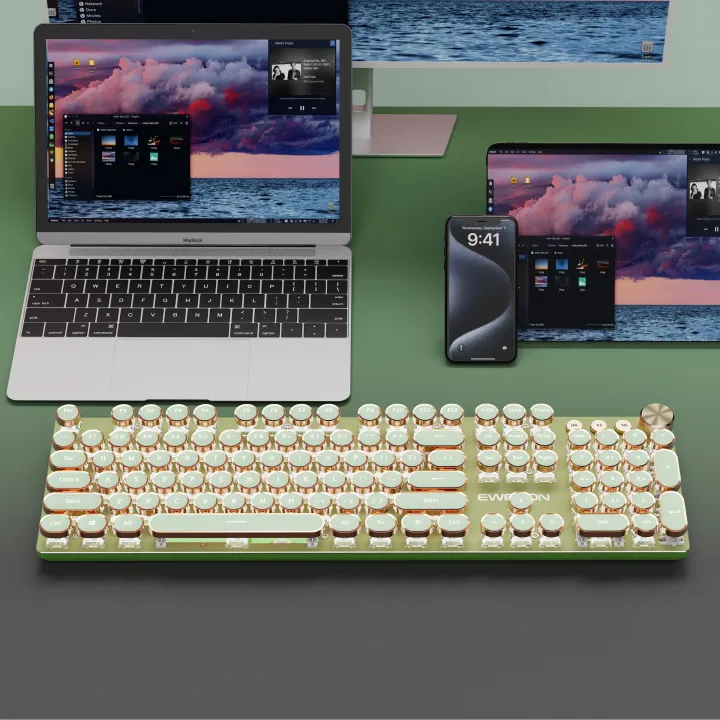 EWEADN | EWEADN Mechanical Keyboard 2.4GHz Wireless/Bluetooth/Wired, Steampunk Style,Ergonomic, Gaming/Esports, Laptop/Desktop/Office