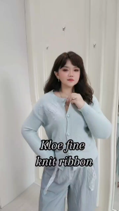 Cardigan knit wanita Kloe Fine Knit Ribbon Cardi