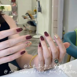 Autumn Winter Handmade Removable Glitter Nail Tips Bright Color Series Pure Brown Flashing Nail Art False Nails Wearable Nails