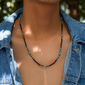 Salircon Vintage Black Rice Bead Beaded Short Necklace Trend Casual For Men CCB Necklace Bohemian On Neck Jewelry