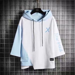 Loose Men's Hoodie Three-quarter Sleeve Batwing Short Sleeve T-shirt Casual Comfortable Breathable Summer Fashion Top