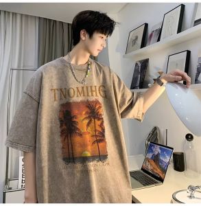 Boys Cool Handsome Summer Dopamine Wear Match Suit Men Handsome T-Shirt Washed Hip Hop Mens Clothing Matching Set Handsome