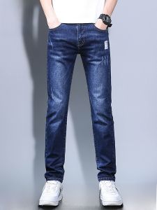 ROMON | Blue Slim Fit Casual Jeans For Men Romon Brand Washed Straight Leg Fashionable Autumn New Arrival Comfortable Long Trousers