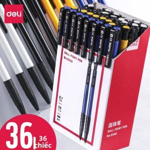 Bút Bi Bấm Deli 0.7mm Viết Êm Có Thể Nạp Mực Màu Đen Xanh Dùng Cho Văn Phòng Và Trường Học Bán Buôn.