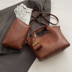 Fashionable Soft Bucket Bag Mother-Child Crossbody Bag Casual Versatile Small Bag for Women KSHH Brand Pure Color PU Leather