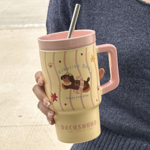 Cốc Cỡ Lớn Bằng Gốm Sứ Có Nắp Đậy Cho Văn Phòng Mùa Hè Dễ Thương Có Ống Hút Cho Phụ Nữ Cốc Đựng Nước