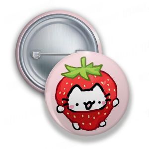 Cute Strawberry Cat Meow Meme Badges for Jewelry Accessories Bag Decor Adorable Kitten Button Brooch Pins Fans Friends Gifts