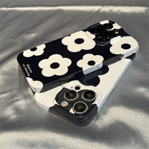 เคสโทรศัพท์แบบบางเฉียบสไตล์เรียบง่ายพร้อมดอกไม้สีดำและขาวสำหรับ Apple iPhone 14 pro Max 13 pro Max 12 Mini 11