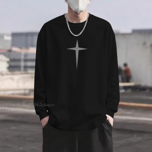 เสื้อยืดคอกลมแขนยาวผู้ชาย ผ้าฝ้ายแท้บาง เสื้อเชิ้ตแฟชั่นสำหรับวัยรุ่น ฤดูใบไม้ร่วง/ฤดูหนาว ลำลอง สีดำ แบรนด์ Super