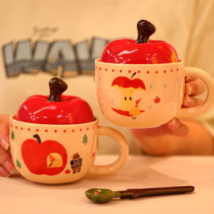 Creative  Design Mugs for Girls Cute Cartoon Coffee Cups with Lid Spoon High Aesthetic Value Water Cups Christmas Gifts