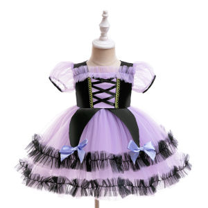 Halloween New Arrival Black Purple Tulle Skirt Kids Cartoon Clow M Short Sleeve Dress Lolita Princess Dress Dress