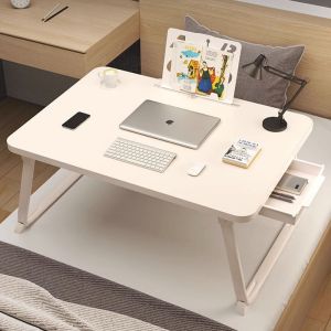 Modern Minimalist Folding Bedside Desk Small Laptop Table for Students Dormitory Bedroom Study Wooden Rectangle Shape No Customization