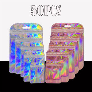 50pcs Thicken Ziplock Bags Resealable opp Bags Holographic Laser Color Plastic Pouch for Jewelry Display Packaging Storage Bag