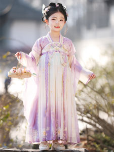 Autumn New Hanfu Girls Skirt Traditional Chinese Princess Style Long Sleeve Childrens Ancient Costume Dress for Girls Ages 3-14